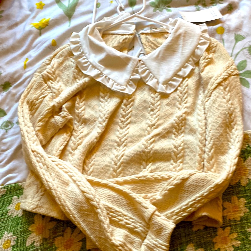 ✨Super Cute Pastel Yellow Frilly Collar Sweater!!✨